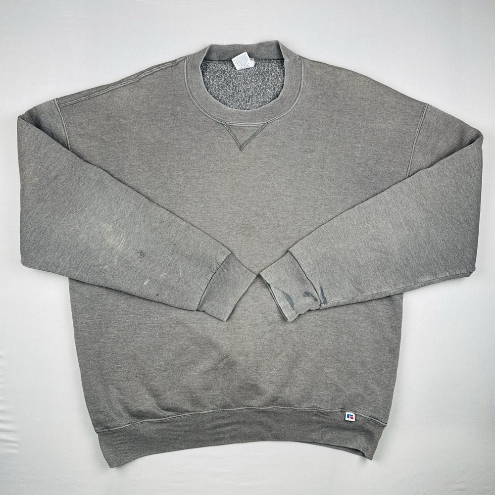 Russell Athletic Vintage 90s Blank Sweatshirt Gray Distressed Faded Mens XL Tall